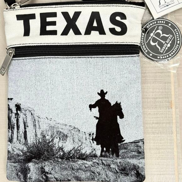 Robin Ruth Texas Crossbody Bag Black & White Cowboy Horse Graphic Travel Purse - Picture 4 of 8